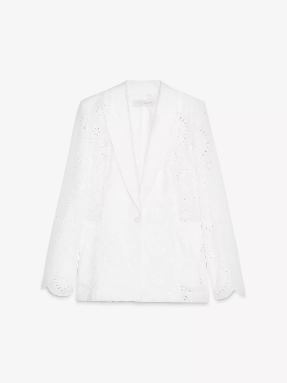 Zara White Eyelet Blazer with Scalloped Details